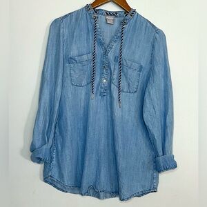 Chico’s Nautical Denim Chambray Pullover Top Blouse Sz M